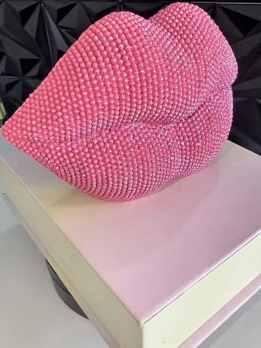 Pink Beaded Lips Clutch Like New